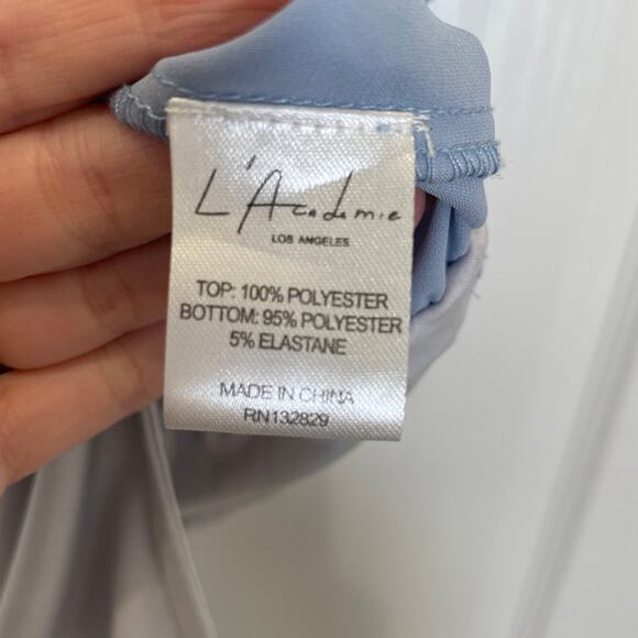 Revolve L'Academie Off the Shoulder Bodysuit Blue Ruffle Monaco S - Picture 8 of 9